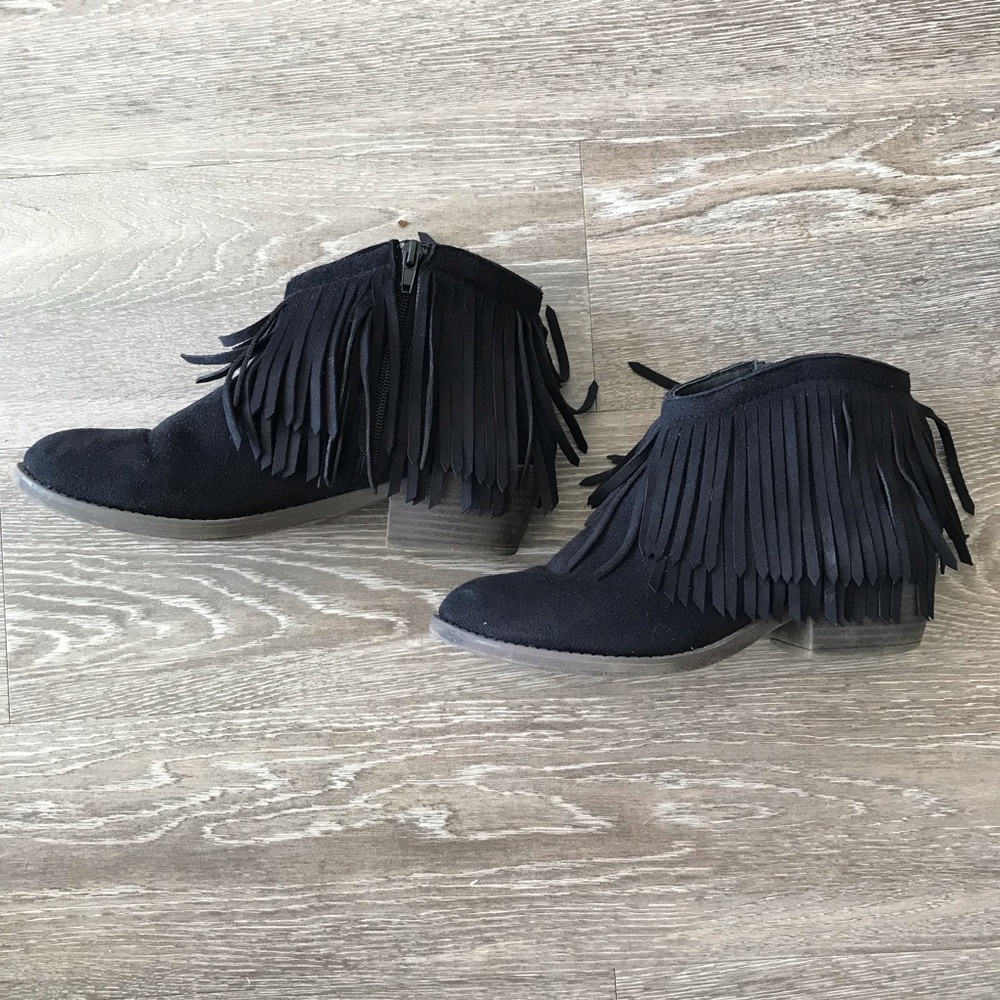 Black Fringe Ankle Booties